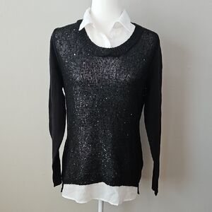 Elegant Black Sweater With White Collar Shirt